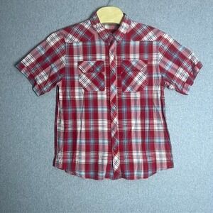 The North Face Men's Red and Blue‎ Plaid Button Up Short Sleeve Shirt Size Large